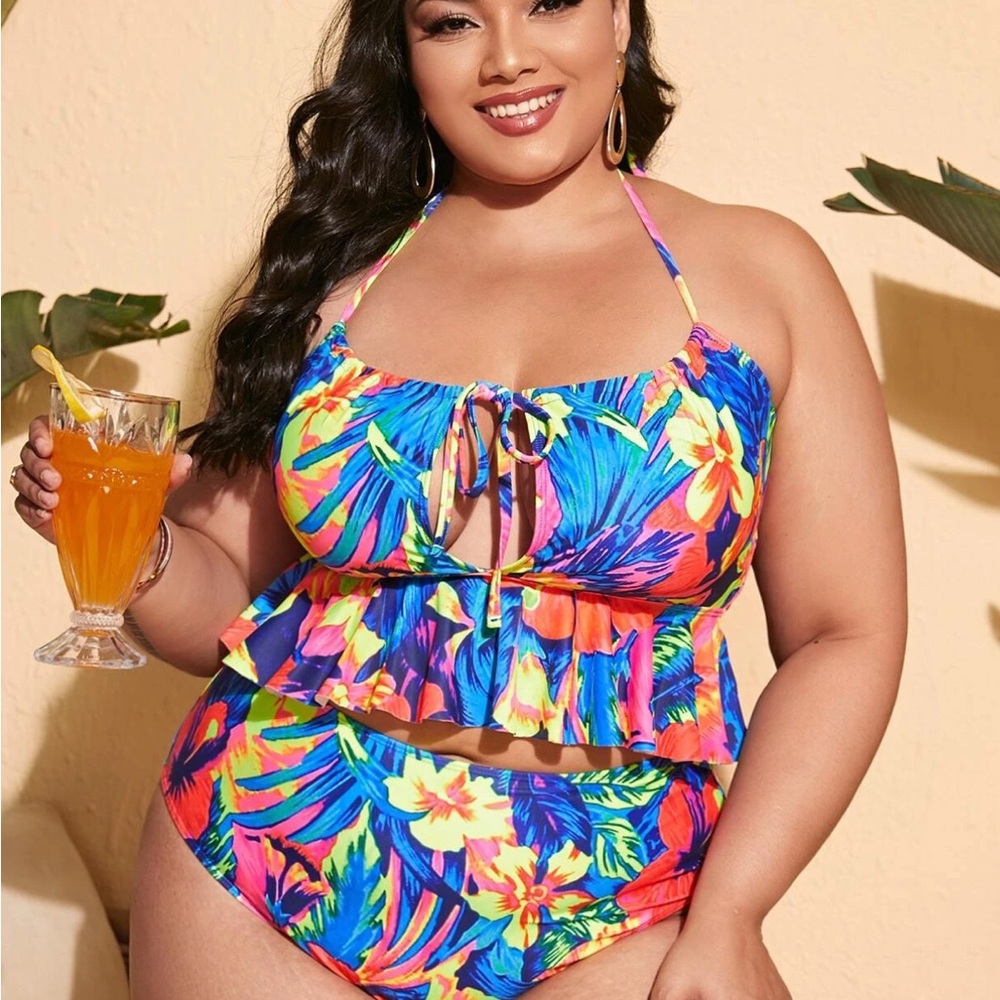 New Shein Vibrant Floral Print Two-Piece Bikini Set - Picture 2 of 3